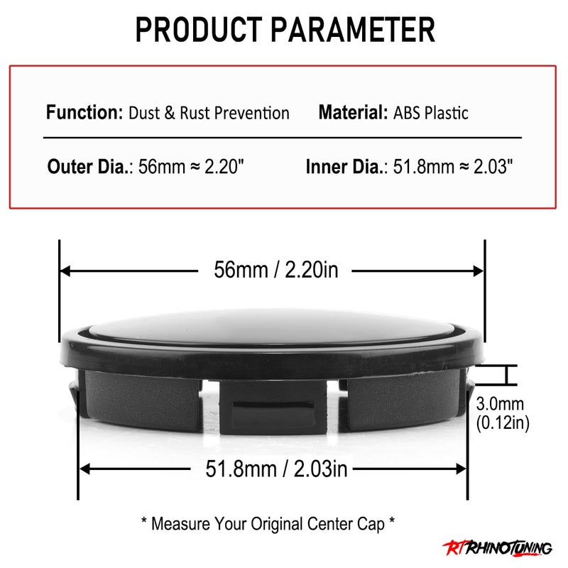 RTRHINOTUNING 56mm/2.2inch Wheel Center Hub Caps Compatible with Golf Jetta Beetle Rim Caps 1J0601171, OD: 2.2"(56 mm) ID: 2.03"(51.8 mm) 4 pcs Black Car Center Caps for Rims - Image 2